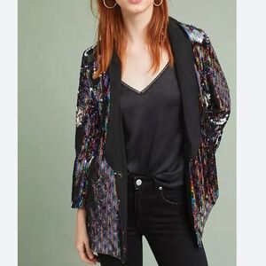 Anthropologie Cartonnier Women's Rainbow Roza Sequin Blazer Relaxed Fit Size XS